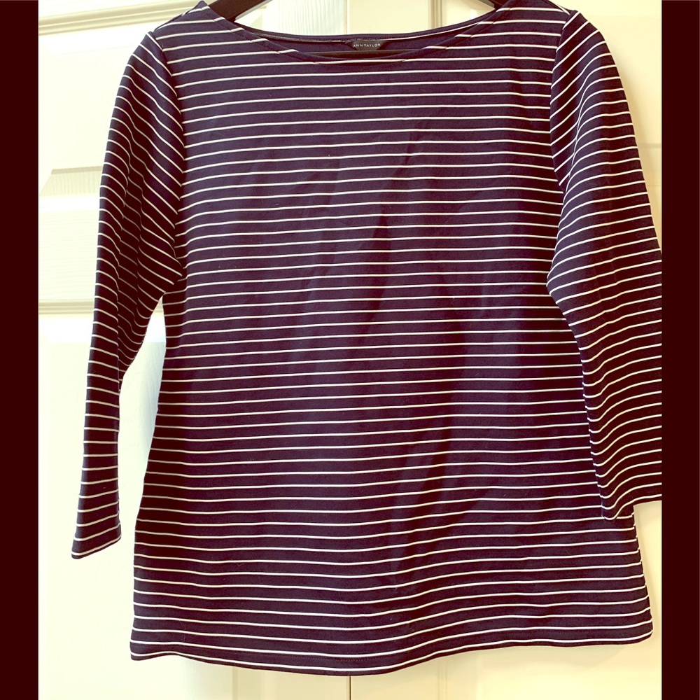 Navy and White Stripe 3/4 sleeve Ann Taylor Top